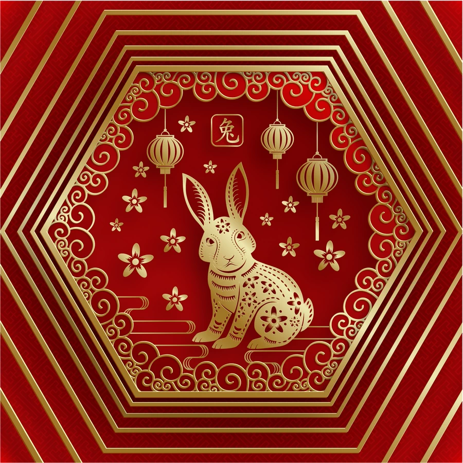2023兔年中国风新年春节剪纸风节日宣传插画海报背景展板AI素材【269】